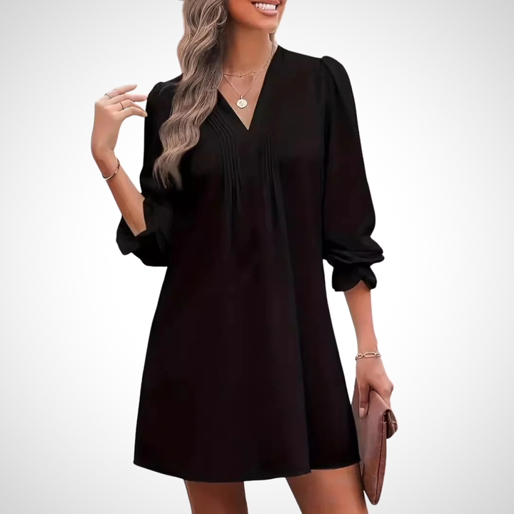 LUCINDA™ - Elegant V-Neck Ruffled Dress