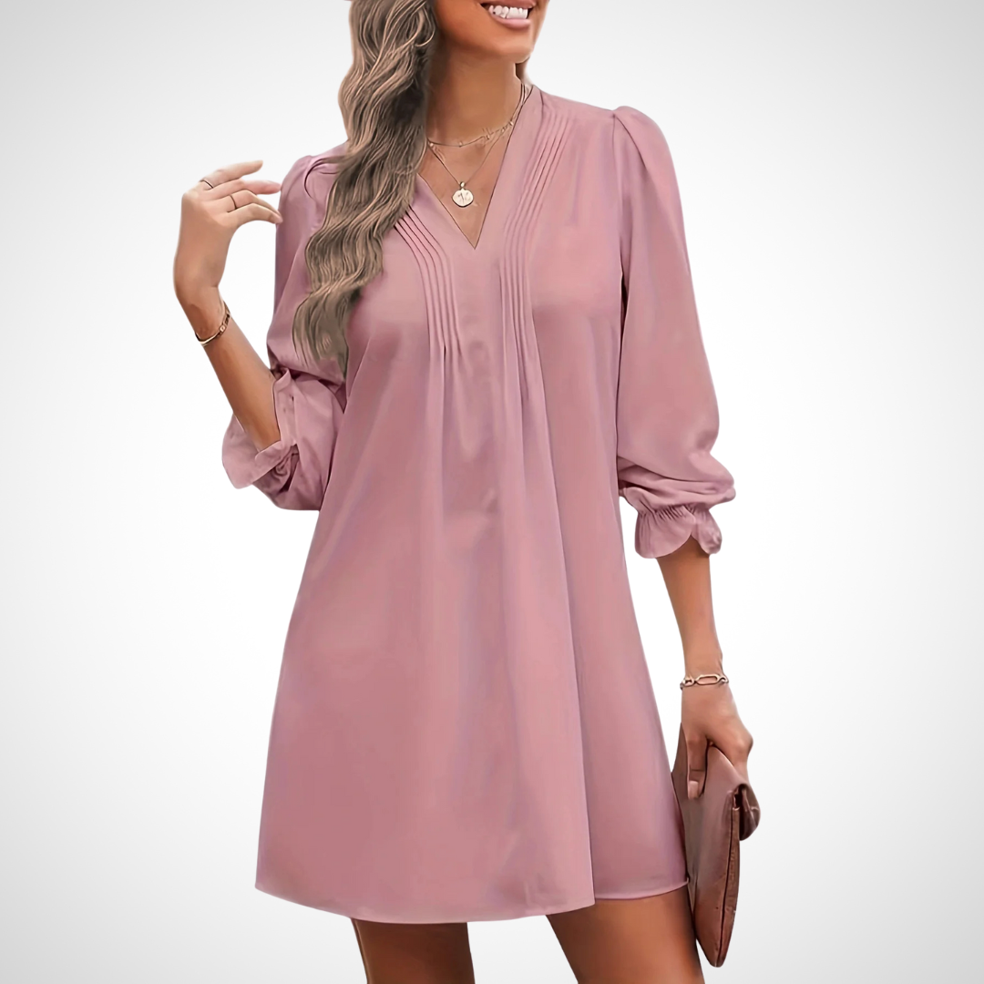 LUCINDA™ - Elegant V-Neck Ruffled Dress