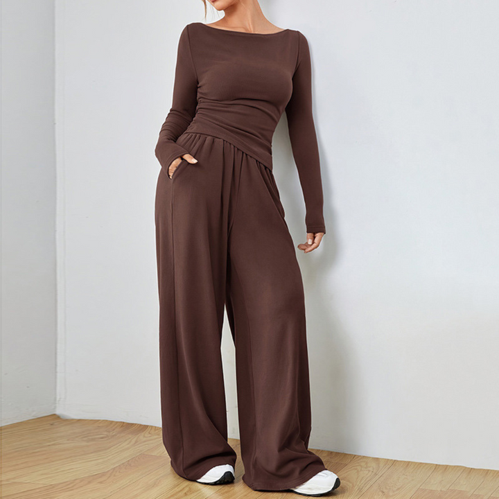 DANTARA™ - Casual Long Sleeve Top & Wide Leg Pants Set
