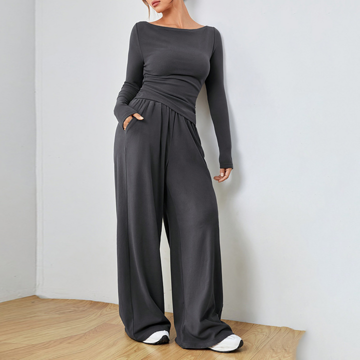 DANTARA™ - Casual Long Sleeve Top & Wide Leg Pants Set