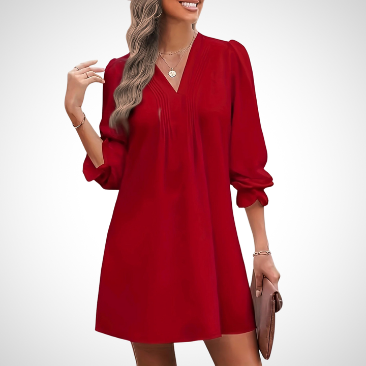 LUCINDA™ - Elegant V-Neck Ruffled Dress