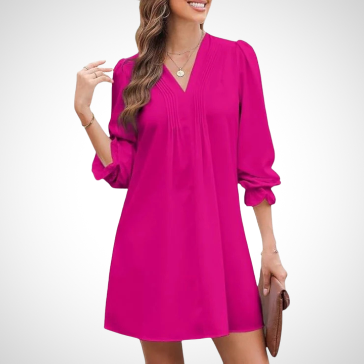 LUCINDA™ - Elegant V-Neck Ruffled Dress
