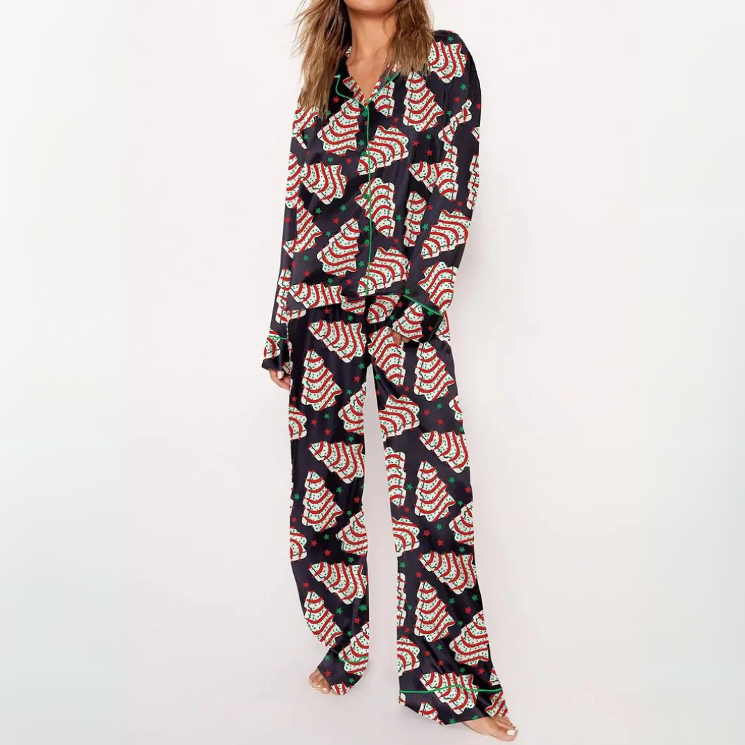 SYLIA™ - Casual Printed Button-Down Top & Pajama Set