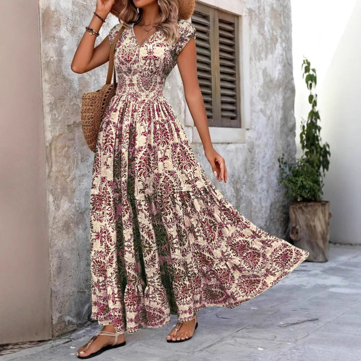 SARKI™ - Boho V-Neck Shirred Summer Dress