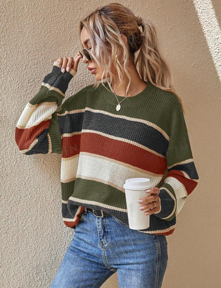 SOMIN™ - Cozy Striped Long Sleeve Sweater