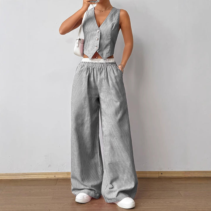 HELENA™ - Striped Vest Top & Wide-Leg Pants Set