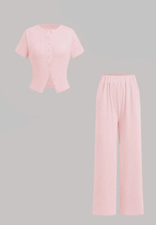 MIRANDA™ - Casual Button-Up Top & Wide Leg Pants Set