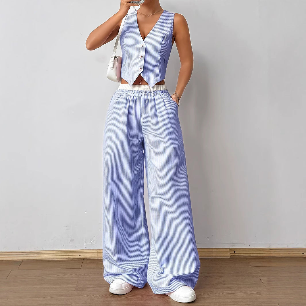 HELENA™ - Striped Vest Top & Wide-Leg Pants Set