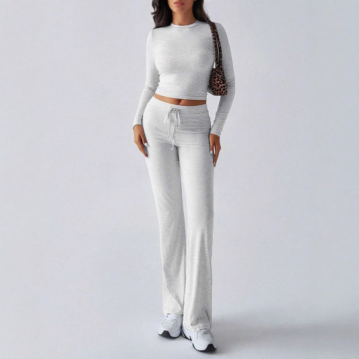 KUTIS™ - Casual Crop Top & High Waist Pants Set