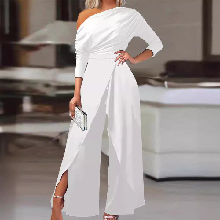 RANA™ - Elegant Ruched Wrap Jumpsuit with Split Hem