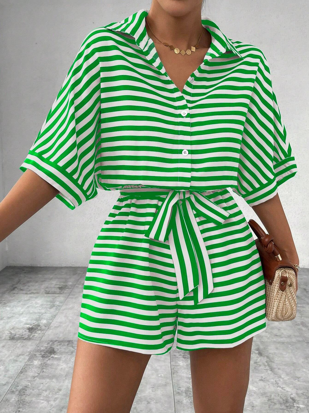 CANDIDA™ – Striped Tie-Front Summer Romper