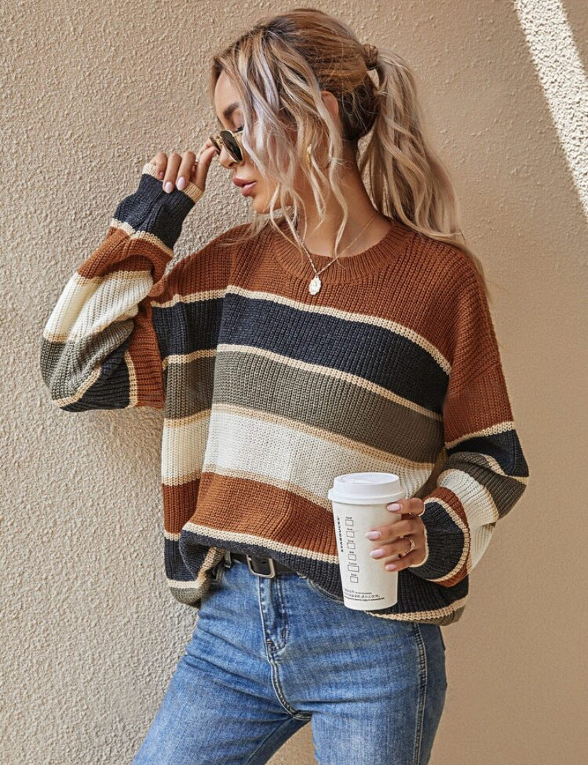 SOMIN™ - Cozy Striped Long Sleeve Sweater