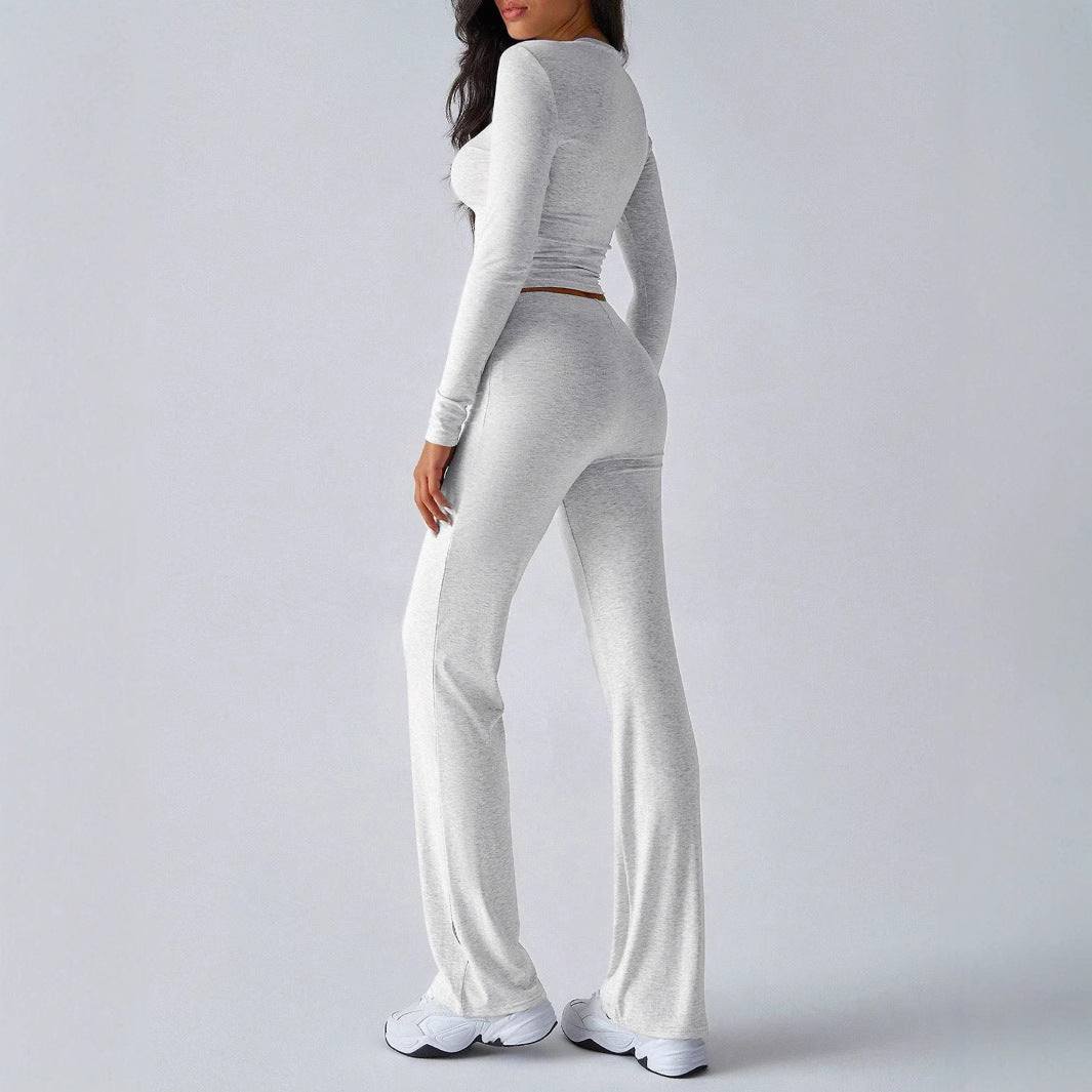 KUTIS™ - Casual Crop Top & High Waist Pants Set