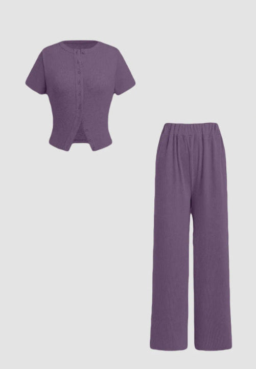 MIRANDA™ - Casual Button-Up Top & Wide Leg Pants Set