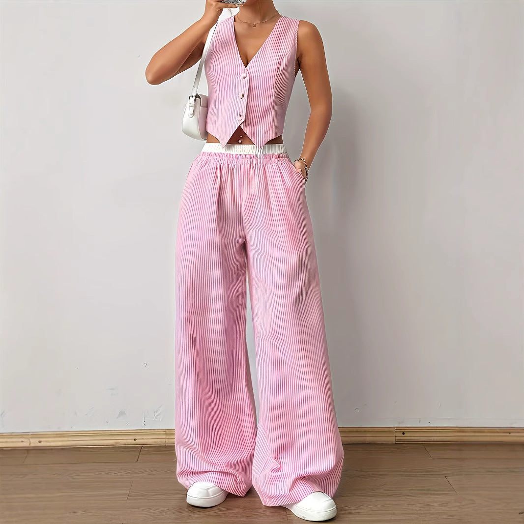 HELENA™ - Striped Vest Top & Wide-Leg Pants Set
