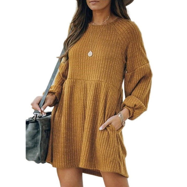 SAKA™ - Cozy Ribbed Mini Dress with Bishop Sleeves