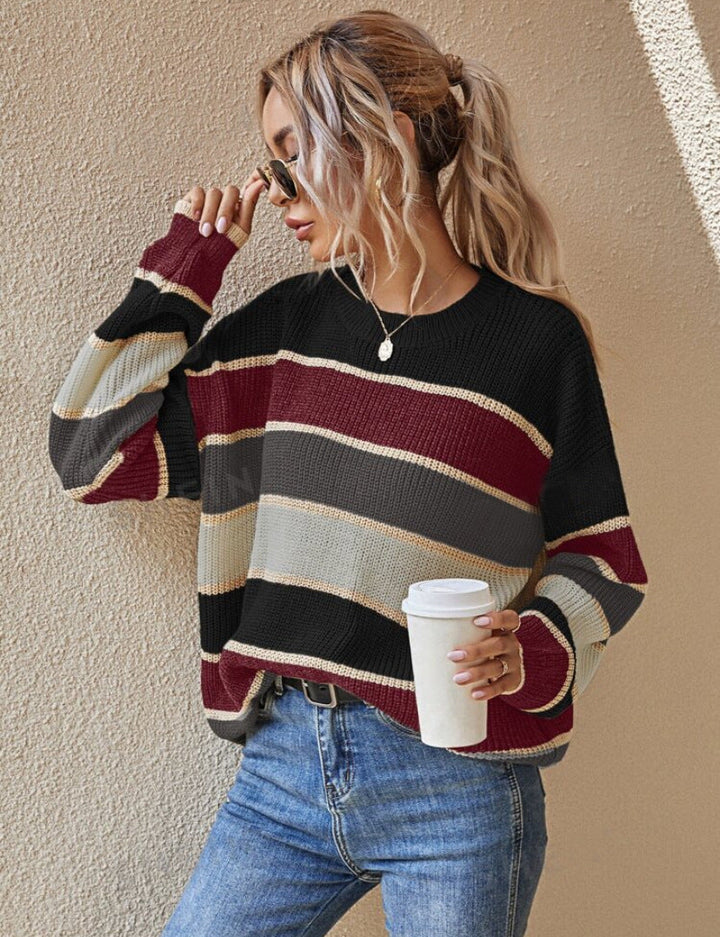 SOMIN™ - Cozy Striped Long Sleeve Sweater