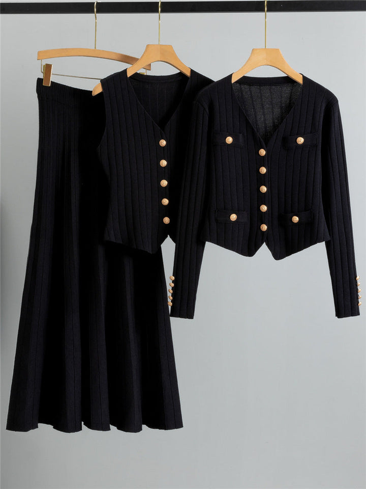 XANDY™ - Stylish V-Neck Vest & High Waist Skirt Set