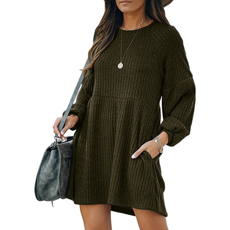 SAKA™ - Cozy Ribbed Mini Dress with Bishop Sleeves