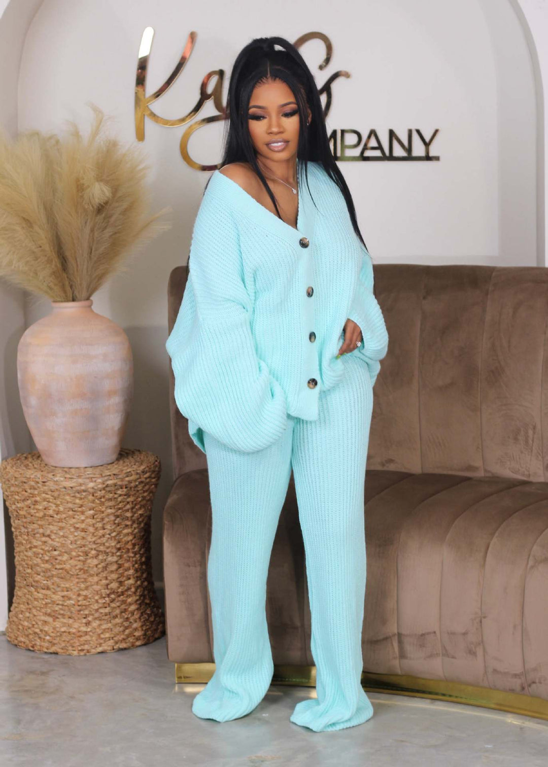 AMIKA™ - V-Neck Cardigan & Wide Leg Pants Set