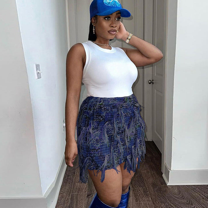 MARIA™ – High-Waist Mini Skirt with Chic Fringe