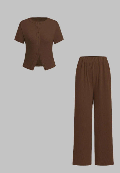 MIRANDA™ - Casual Button-Up Top & Wide Leg Pants Set