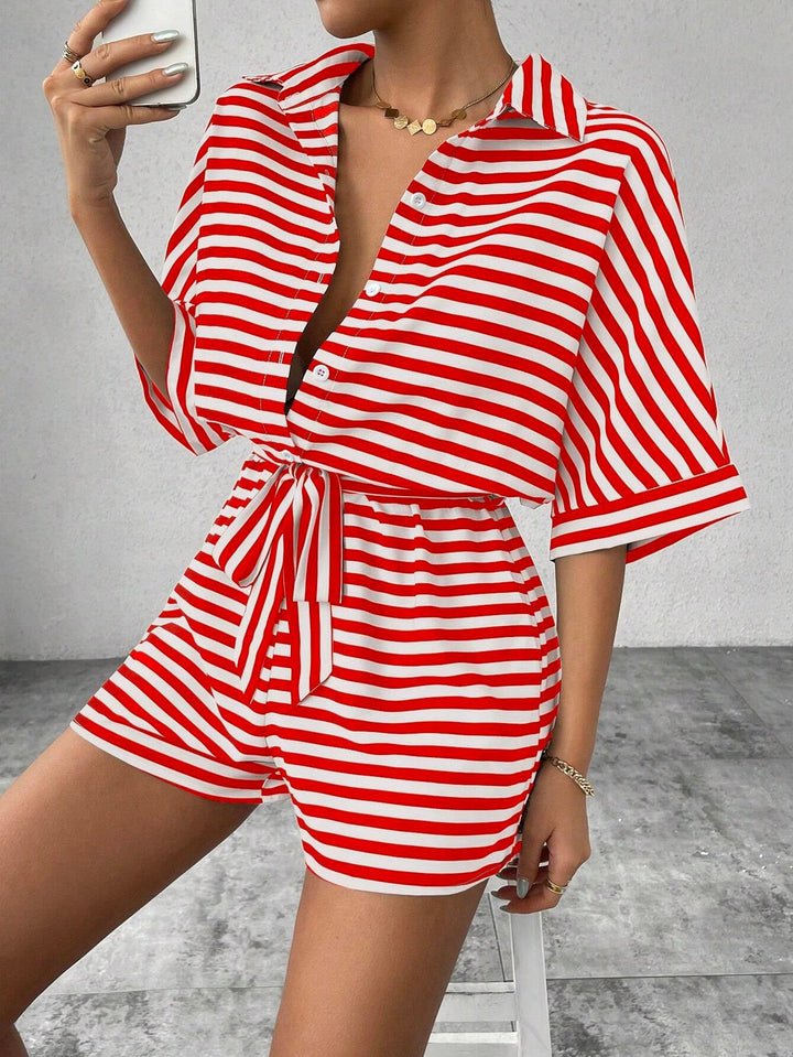 CANDIDA™ – Striped Tie-Front Summer Romper