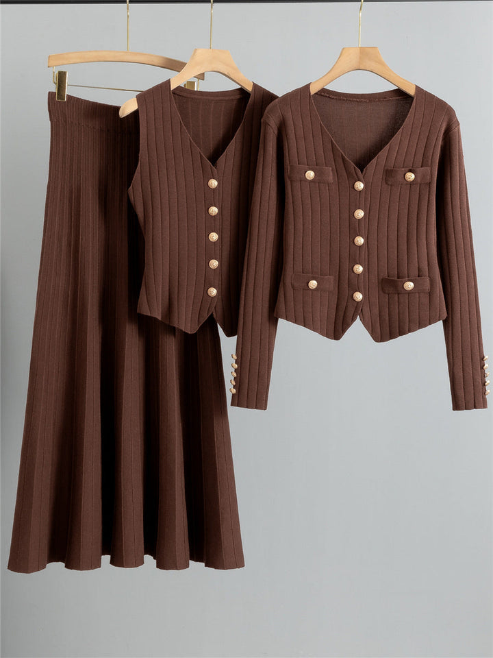 XANDY™ - Stylish V-Neck Vest & High Waist Skirt Set