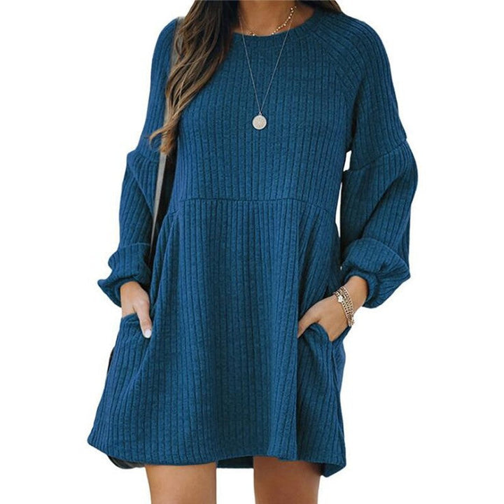 SAKA™ - Cozy Ribbed Mini Dress with Bishop Sleeves