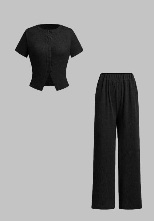 MIRANDA™ - Casual Button-Up Top & Wide Leg Pants Set