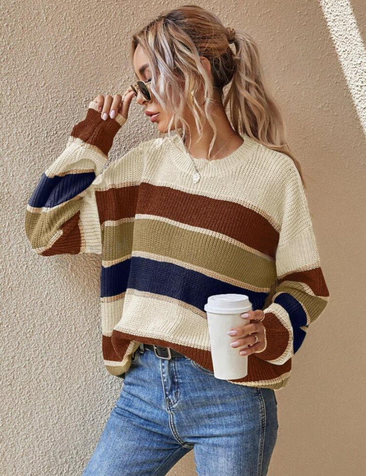 SOMIN™ - Cozy Striped Long Sleeve Sweater