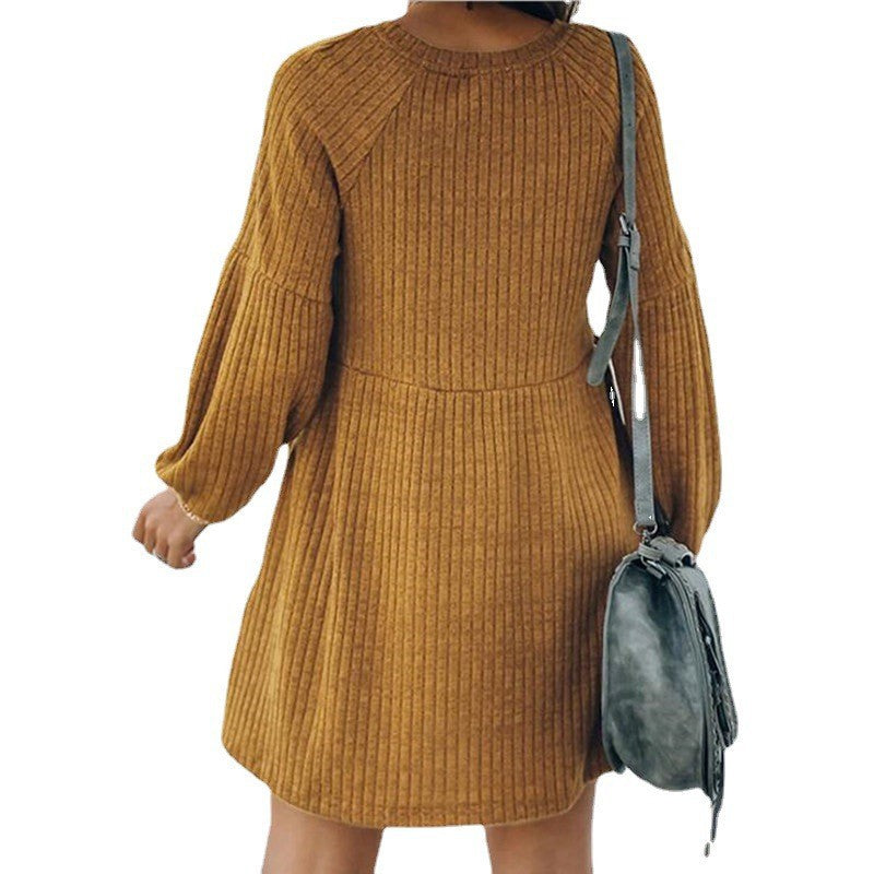 SAKA™ - Cozy Ribbed Mini Dress with Bishop Sleeves