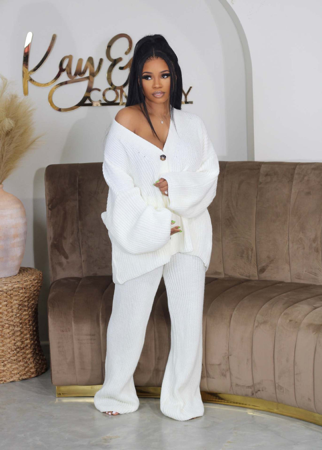 AMIKA™ - V-Neck Cardigan & Wide Leg Pants Set