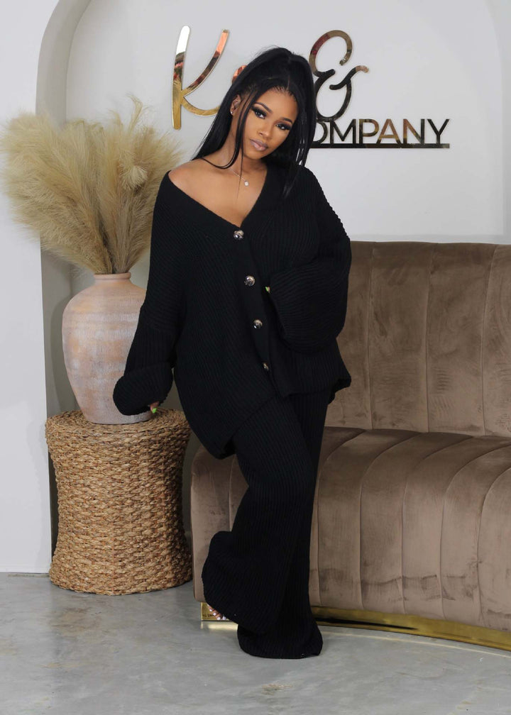AMIKA™ - V-Neck Cardigan & Wide Leg Pants Set