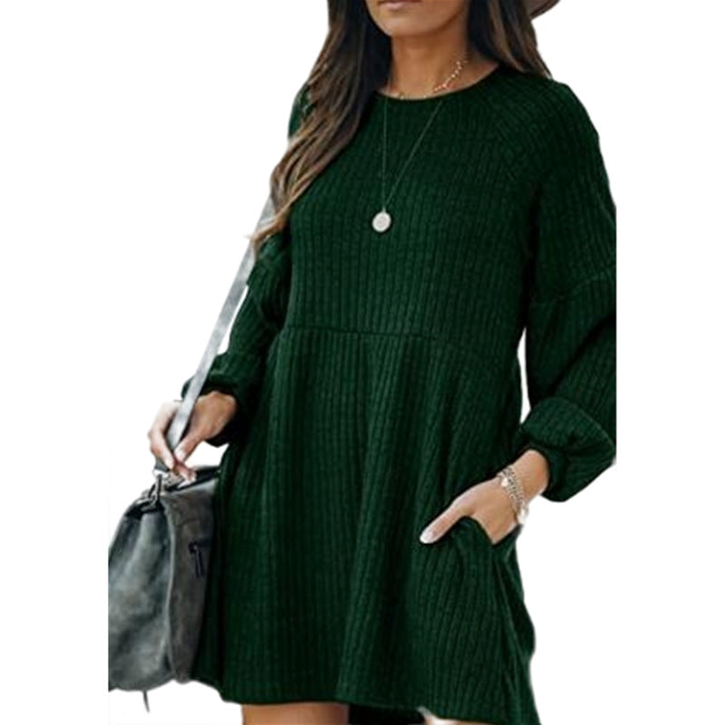 SAKA™ - Cozy Ribbed Mini Dress with Bishop Sleeves