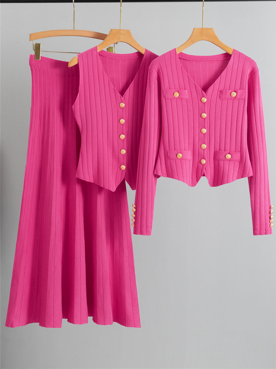 XANDY™ - Stylish V-Neck Vest & High Waist Skirt Set