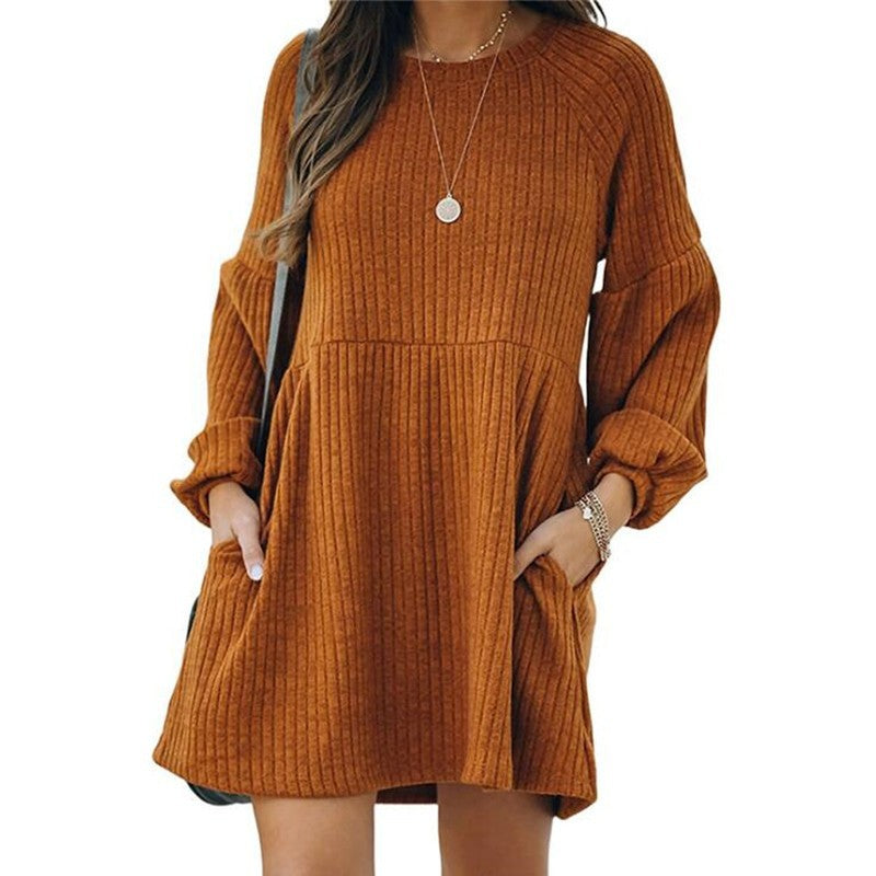 SAKA™ - Cozy Ribbed Mini Dress with Bishop Sleeves