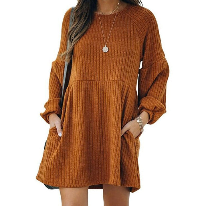 SAKA™ - Cozy Ribbed Mini Dress with Bishop Sleeves