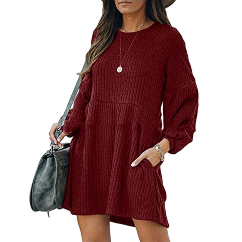 SAKA™ - Cozy Ribbed Mini Dress with Bishop Sleeves