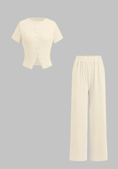 MIRANDA™ - Casual Button-Up Top & Wide Leg Pants Set