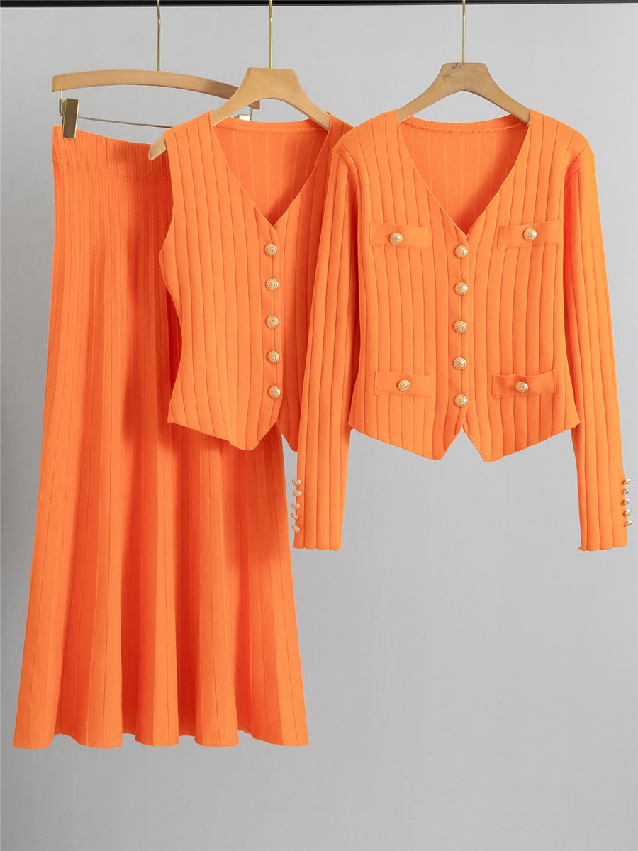 XANDY™ - Stylish V-Neck Vest & High Waist Skirt Set