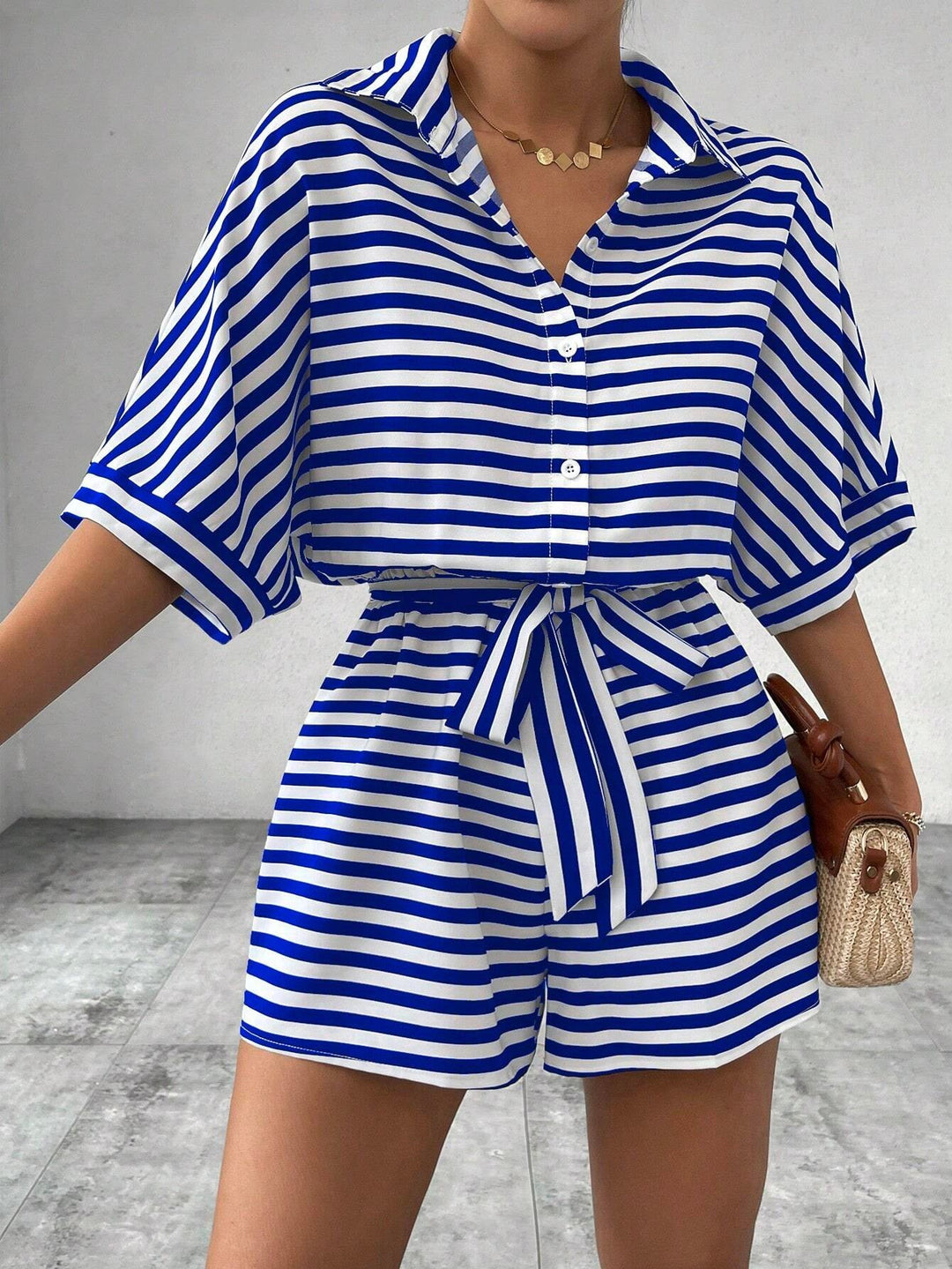 CANDIDA™ – Striped Tie-Front Summer Romper