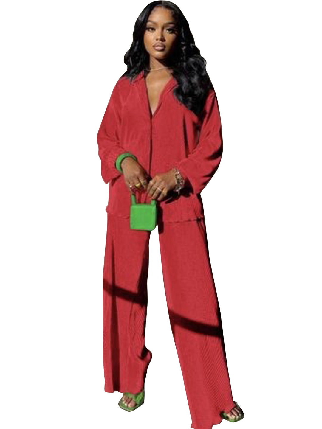 CLEO™ – Stylish Collared Long Sleeve Top & Wide-Leg Pants Set