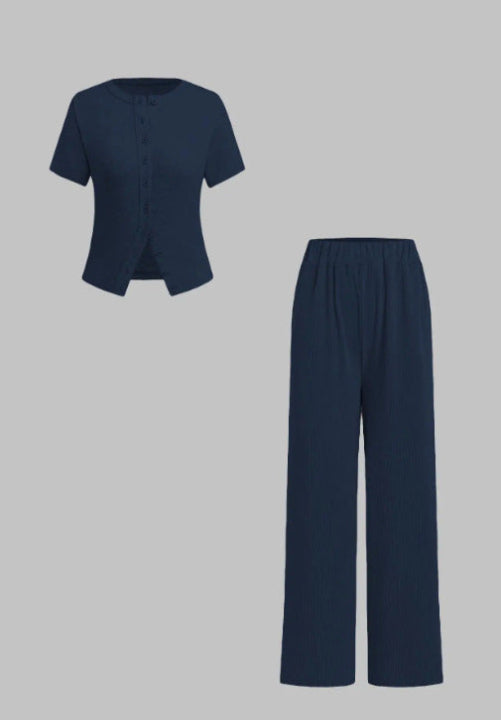 MIRANDA™ - Casual Button-Up Top & Wide Leg Pants Set