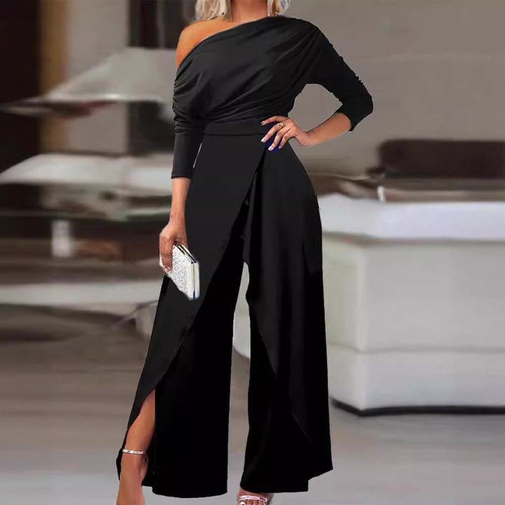 RANA™ - Elegant Ruched Wrap Jumpsuit with Split Hem