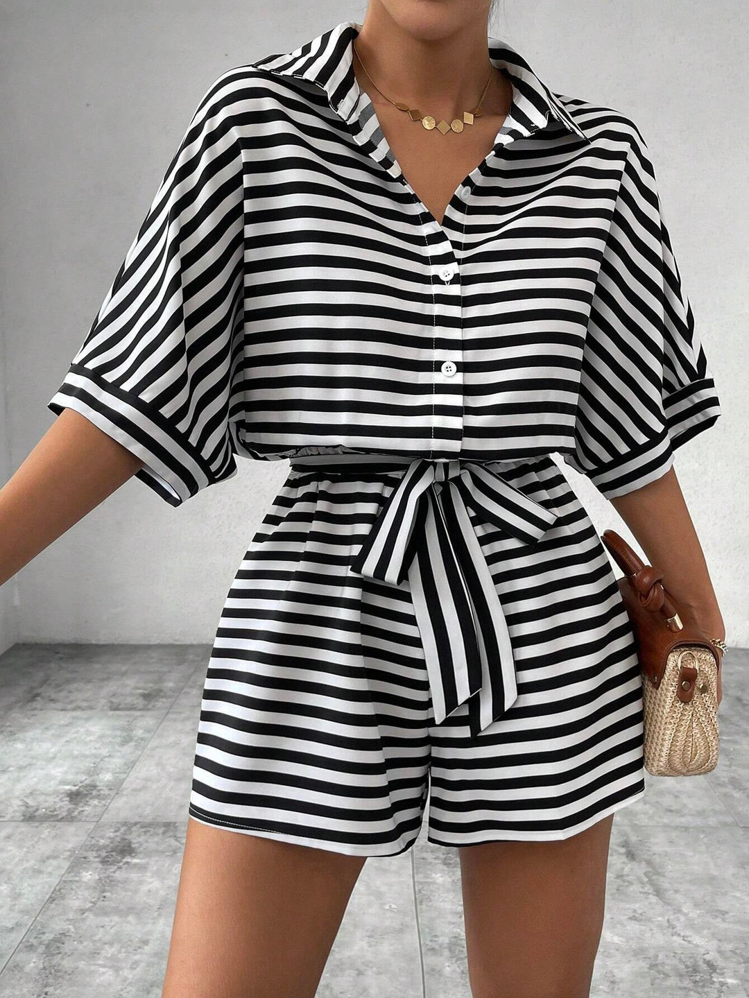 CANDIDA™ – Striped Tie-Front Summer Romper