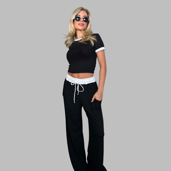PLATU™ - Short Sleeve Top & Wide Leg Pants Set