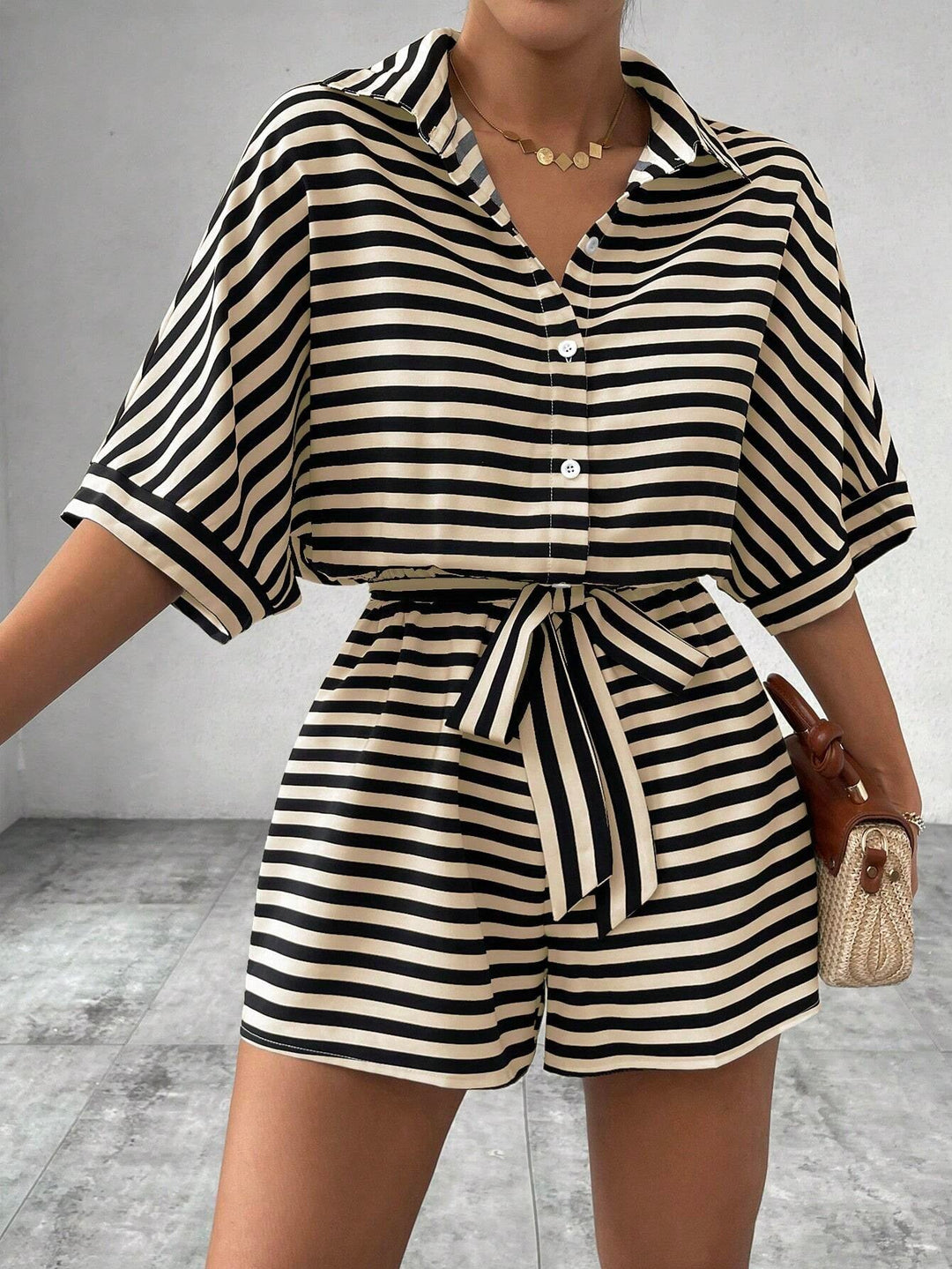 CANDIDA™ – Striped Tie-Front Summer Romper