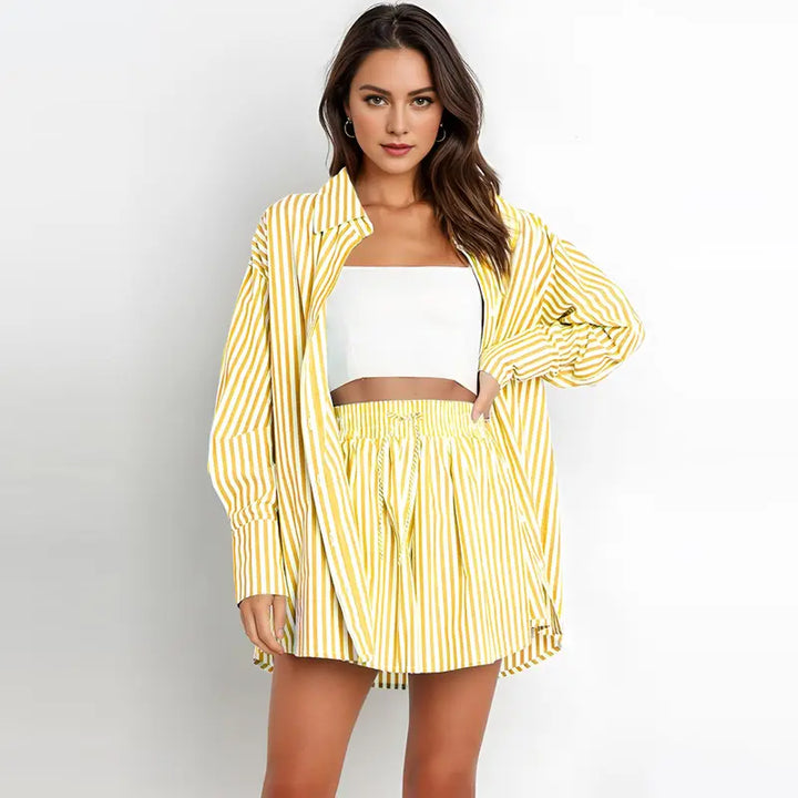 TIFY™ – Striped Collared Shirt & Wide-Leg Shorts Set