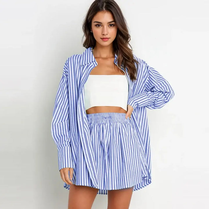 TIFY™ – Striped Collared Shirt & Wide-Leg Shorts Set